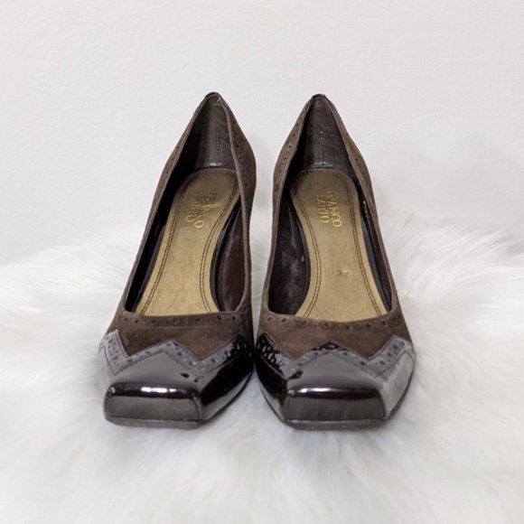 BOGO 1/2 Frank Sarto Heels Brown Leather/Velvet - Picture 2 of 7